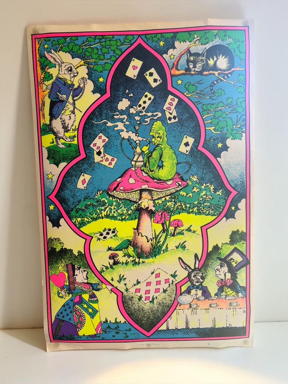 Vintage 1970 Wonderland Alice Blacklight Flocked Glow Poster